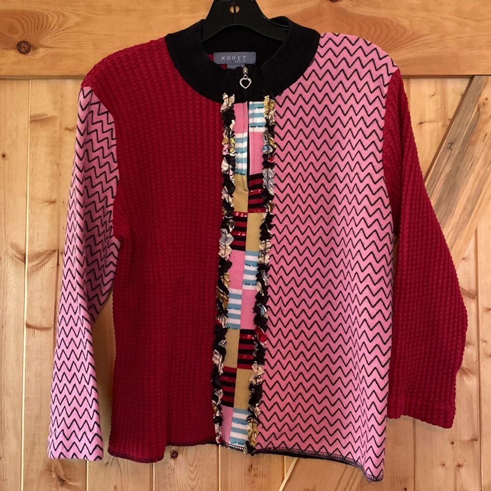 Koret Patchwork Quarter Zip Sweater - image 1